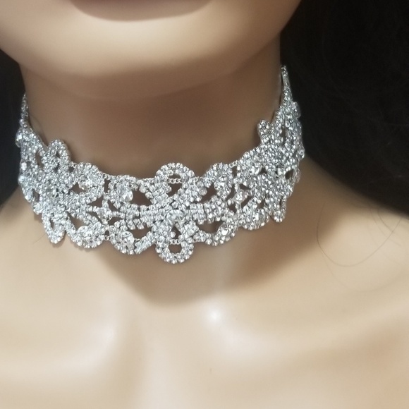 Silver Plated Rhinestone Statement Choker - Picture 8 of 8